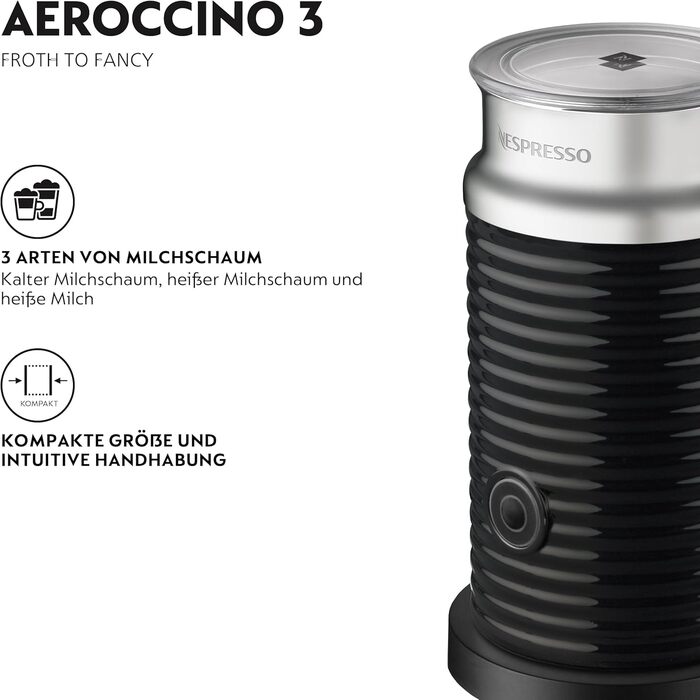 Nespresso Aeroccino 3 - електричний спінювач молока, чорний (120 мл піни, 240 мл гарячого молока)
