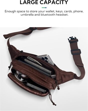 WATERFLY Поясна сумка на пояс для чоловіків та жінок: спортивна, стильна фанна-сумка, бананка для фестивалів, подорожей, прогулянок з собакою, MTB, унісекс (Темно-коричнева)