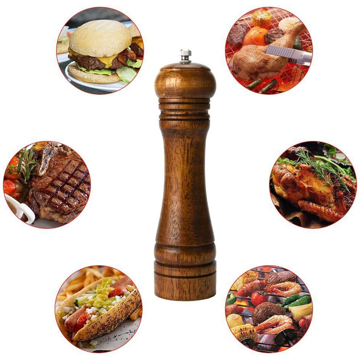 Salt and pepper mill set, wooden pepper mill, salt and pepper mill set, manual mills, solid with adjustable ceramic grinding mechanisms, 2 pieces, 8 inches (I 2 Vintage Colors)