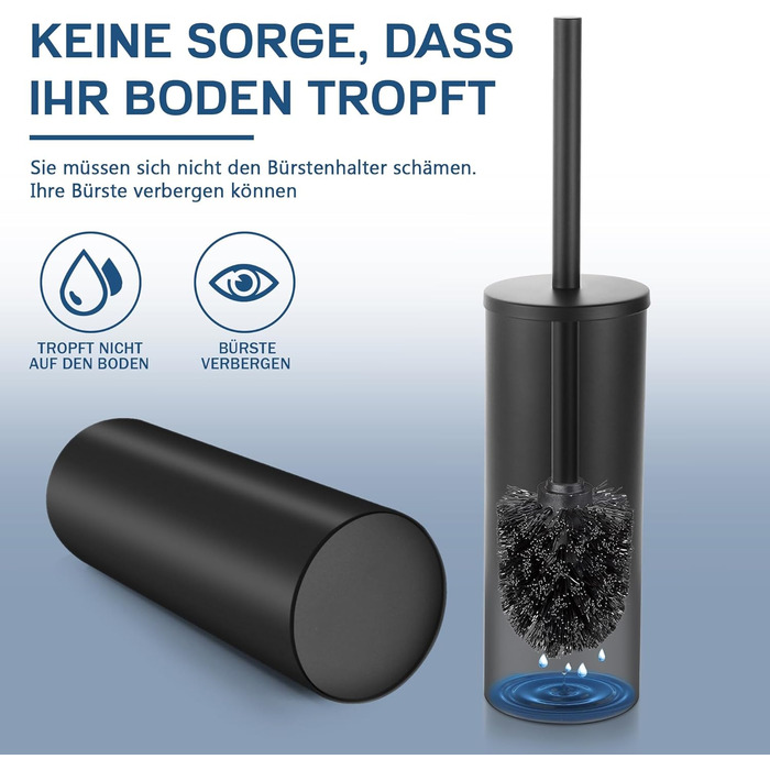 Набір для чищення унітазу Fiisayl: щітка та тримач з нержавіючої сталі, чорний колір