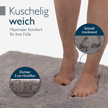 Beautissu Non-Slip Bath Mat - 120x70 cm - Plush Shaggy Rug for Bathroom - Washable, Grey - BeauMare FL