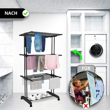 Воніа - сушилка для білизни на колесах, металева, 3 яруси, 6 розкладних крил, 72 x 50 x 172 см, для дому та саду