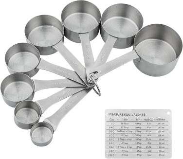 Measuring Cup and Spoon Set, 18/8 Stainless Steel - 8 Measuring Cups and 9 Measuring Spoons with Leveler and Measuring Equivalents, Kitchen and Baking Measuring Cups and Spoons 19-Piece Set