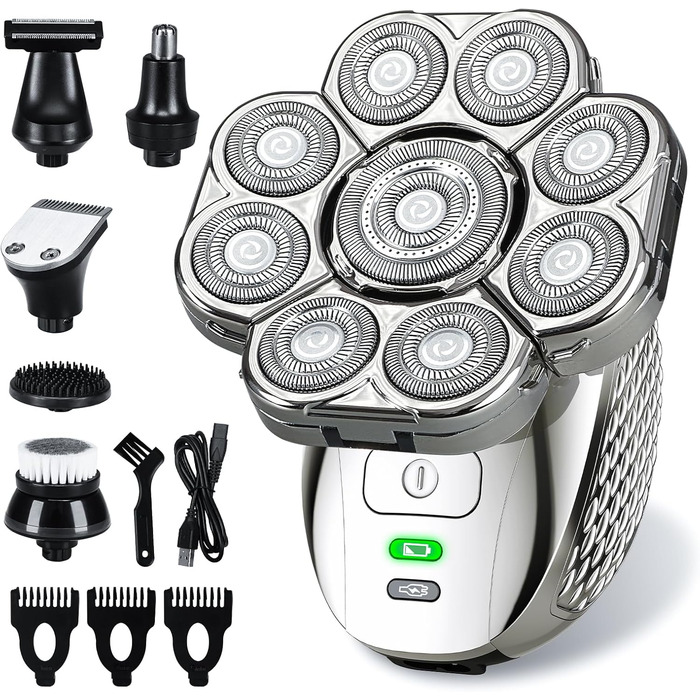 Електричний гоління для чоловіків Glatzen, IPX7 водонепроникний, 9D гнучкий плаваючий головний блок, для мокрого та сухого гоління, LED-дисплей, 120 хвилин роботи від акумулятора, 6-в-1 набір для догляду (9D)