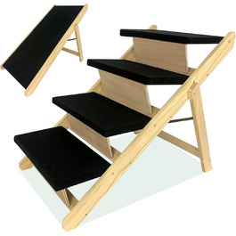 Froadp 49x38x61cm Folding Dog Stairs - Plastic Folding Pet Stairs with 4 Steps & Felt Mat - Non-Slip Cat Stairs Bed Balcony Sofa Portable Pet Stairs for Dogs and Cats (Wood Type A)