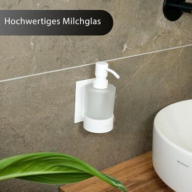 Dolvhin® Soap Dispenser and Toothbrush Holder Set | Frosted Glass Soap Dispenser & Toothbrush Holder | Stainless Steel Toothbrush Holder without Drilling | Adhesive Wall Soap Dispenser | Bathroom Set | Matte White