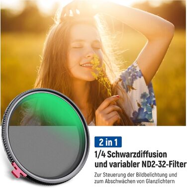 NEEWER 72mm Дифузор та ND-фільтр 2-в-1: ND2-ND32, HD, водовідштовхувальний, анти-дряпання, без X Cross