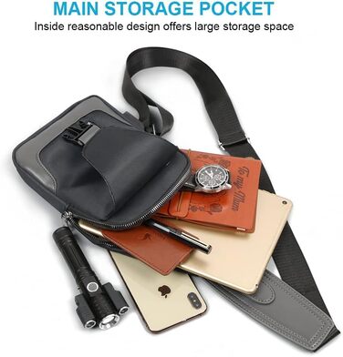 Чоловіча нагрудна сумка-слінг Brusttasche з USB-портом для зарядки, водонепроникна, чорна
