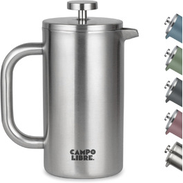 Campo Libre.® Giorgio. French Press Coffee Maker made of double-walled stainless steel, 0.6l | Plastic-free coffee press with thermal function including replacement filter | Coffee maker | 100% recycled stainless steel, 600ml, Matt Steel