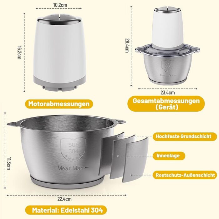 Електричний подрібнювач OUSFOT Multizerkleinerer, 1.8L, 500W, скляна чаша, для овочів, фруктів, м'яса, кухня (білий)