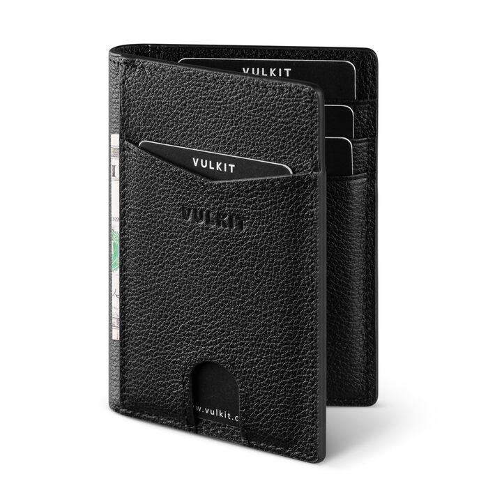 Чоловічий шкіряний картхолдер VULKIT з RFID захистом, чорний (Litchi) - 10 відділень для карт