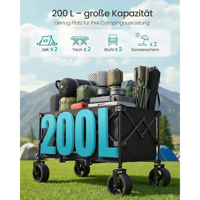 Візок садовий SONGMICS GFW909B01, 90 л, чорний, складаний, вантажопідйомність 180 кг, 4 колеса (2 поворотні)