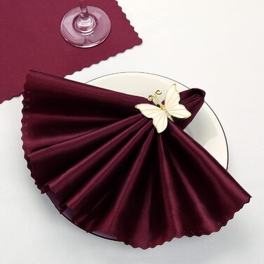 SiinvdaBZX 60-Piece Burgundy Cloth Napkins with Waved Edges, 16.8 x 16.8 inches (43.2 x 43.2 cm), Square Satin Napkins, Silky Soft Polyester, Restaurant, Decoration