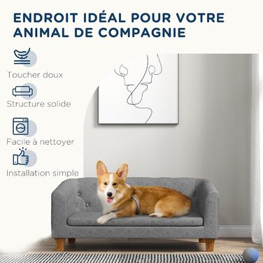 Диван для собак та котів PawHut, сірий, 96 x 60 x 42 см, з м'яким знімним подушкою