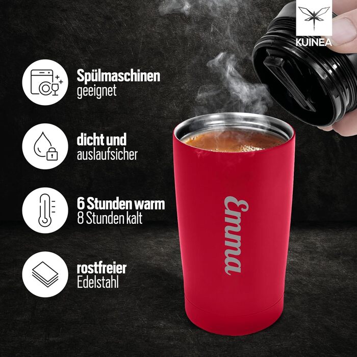 Термокружка KUINEA для кави та чаю, 350 мл, нержавіюча сталь, з невеликим клапаном, зелена, BPA-free