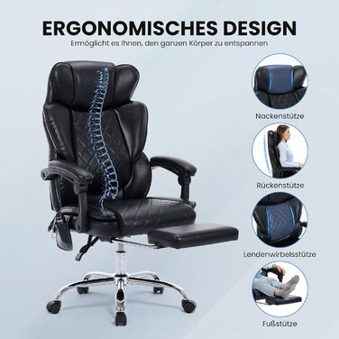 Офісне крісло Colamy з ергономічною підтримкою спини, регульованою підголівником та функцією масажу (чорний)