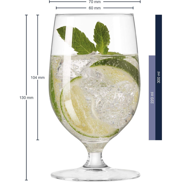 Leonardo Ciao+ Water Glasses, 6-Piece Set, Drinking Glasses with Drawn Stem, Dishwasher-Safe Juice Glasses, Height 13 cm, 300 ml, 061453