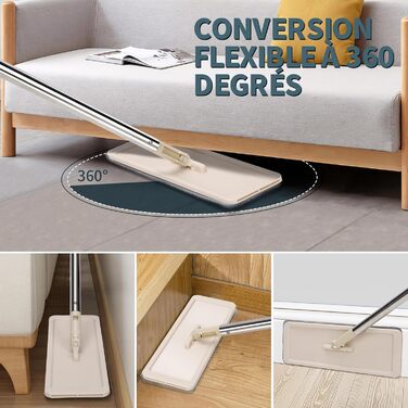 Набір для миття підлоги з відром, Masthome: компактний моп з відром та вичавкою, 3 мікрофібрових насадок, нержавіюча сталь, 2-в-1, для дерев'яних, плиткових та мармурових підлог, бежевий, 2.9л