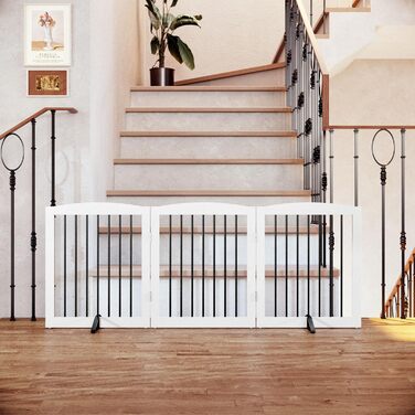 Захисний бар'єр для собак, сітка-перегородка для дому без свердління, металева та дерев'яна, складна, біла, 4 панелі
