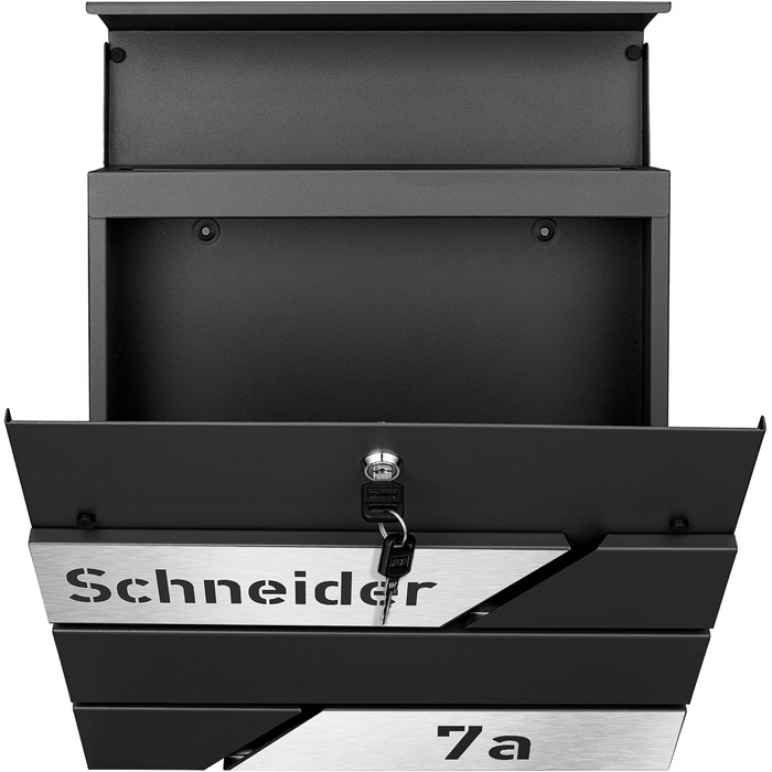 Поштовий ящик з газетницею з нержавіючої сталі, настінний, з замком та відділенням для преси, лазерне гравіювання (чорний)