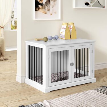 Клітка для собак для дому, білий (L) - зручна та стильна переноска з м'яким лежанком