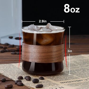 Набір чашок для еспресо ParaCity, 2 шт. з дерев'яним кільцем, склянка для еспресо та шнапсу з боросилікатного скла, прозора маленька чашка для еспресо, аксесуари для еспресо (240 мл)