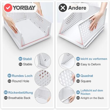 Yorbay Drawer Box, 3-Piece Set, Stackable Closet Organizer, Shelf Storage Box, Divider Stackable Drawers for Clothes Kitchen Bedroom, White