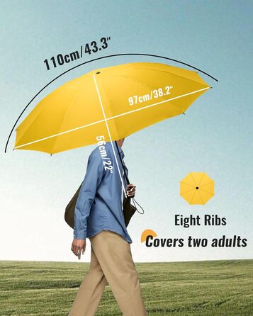 Компактний дорожній парасолька великого розміру, стійкий до сильного вітру – автоматичний кишеньковий парасолька для чоловіків та жінок, жовтий, 106 см