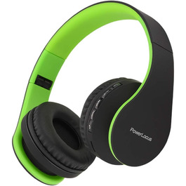 PowerLocus Bluetooth навушники Over-Ear, бездротові, Hi-Fi Stereo, складні, з мікрофоном, з м'якими амбушюрами, Micro SD/TF, FM радіо для iPhone/Android/Tablet/Laptop (Чорний/Зелений)