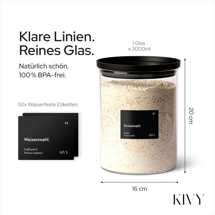 Банка для круп KIVY 3000 мл зі скляною кришкою, герметична, штабельована