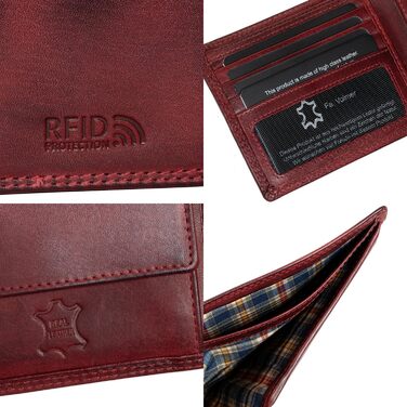 Fa. Volmer® Leather Wallet for Men with RFID Protection - Extra-Stable Double Stitch - 6 Card Slots - Landscape Format (Bordeaux Red)