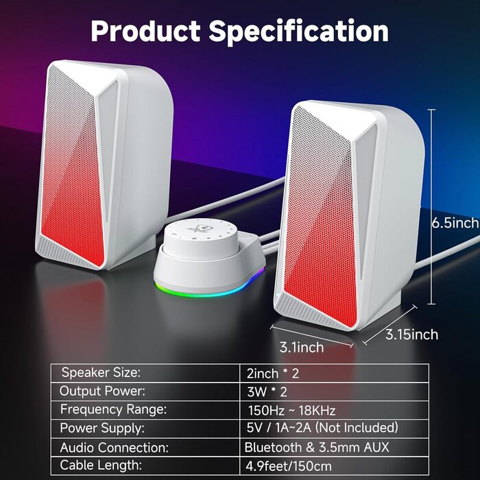 SOULION C30 - Bluetooth колонки для ПК, монітора, ноутбука, ігор. Stereo 2.0, LED, Aux, USB, білий