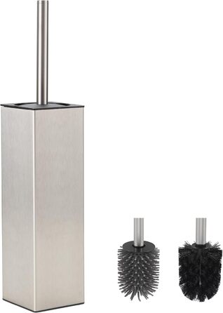 Металева щітка для туалету BVL з двома насадками, квадратна, для ванної кімнати (з щіткою)