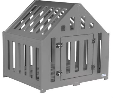 Будка для собак з дерева, клітка для собак, закривається, вольєр для собак, собачий будиночок, переноска для тварин, чорний колір (85 x 70 x 80 см), графіт