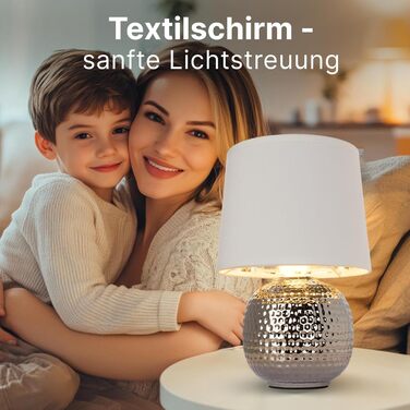 ARTE LAMP Poppy LED настільна лампа з кабелем – Хром/Біла лампа для робочого столу з білим тканинним абажуром для вітальні та спальні (Merga Chrom)