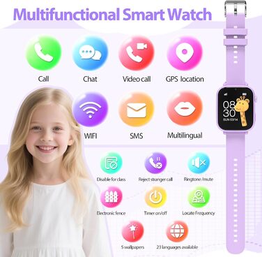 Дитячий розумний годинник Smartwatch з GPS, 4G, відеодзвінками, SMS, WiFi, SOS, крокомером, іграми, для дітей від 4 років, фіолетовий