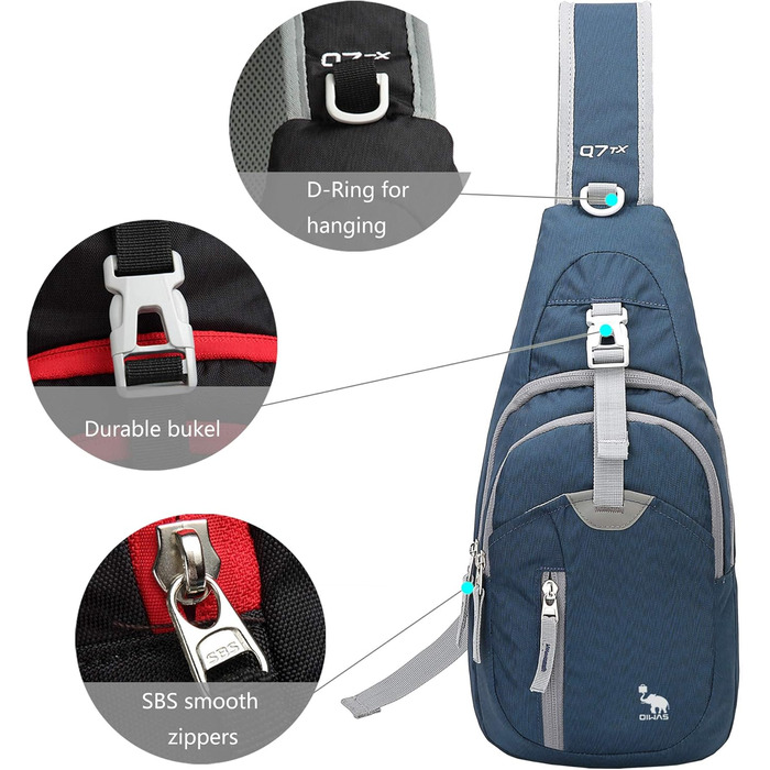 Чоловіча нагрудна сумка Olwas – спортивна, для фото, на плече, для подорожей (синій/сірий)