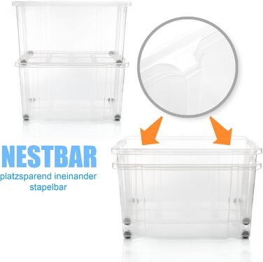BigDean 4-Piece 60L Storage Boxes with Lid Large Steel - Stackable, Robust Box BPA-Free - Rollable Storage Box with Secure Click Closures - Made in Germany (Blue)