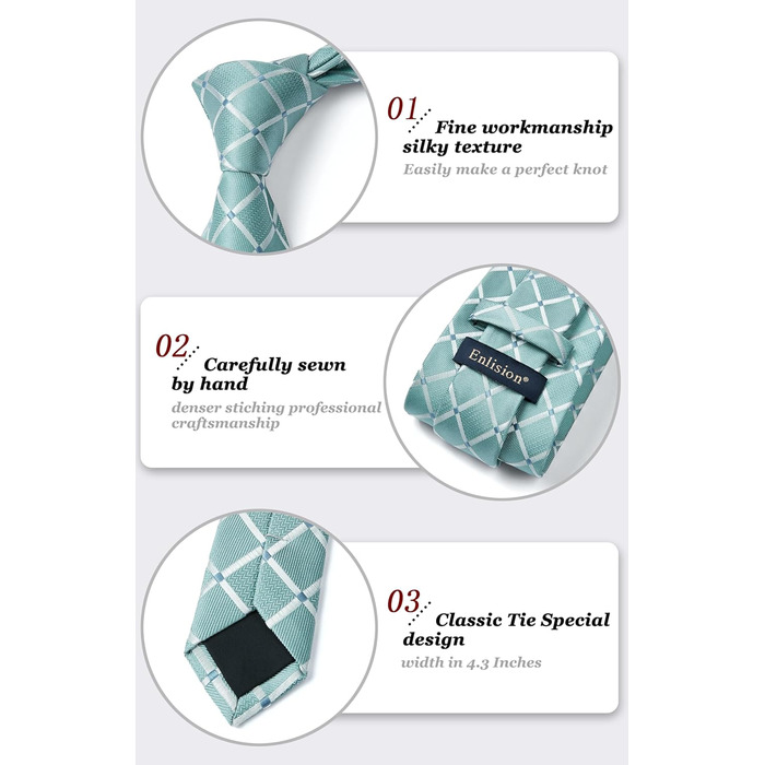 Чоловічий краватковий комплект Enlision: краватка, нагрудна хустинка, краватки-скрепки. Пазли, в клітинку. Для весілля та бізнесу.