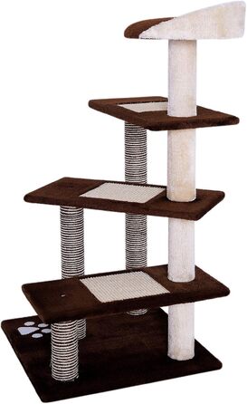 Кігтеточка для котів Lionto з 3 платформами та зручною лежаком, висота 100 см, з сизалевого мотузка та м'якого плюшу, підходить для котів будь-якого розміру, ідеальний догляд за кігтями (Коричневий/Бежевий)