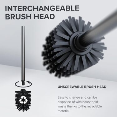 Набір для чищення унітазу Gunmetal matt з силіконовою щіткою | Без торпедо, знімною підставкою | З нержавіючої сталі, змінний насадок