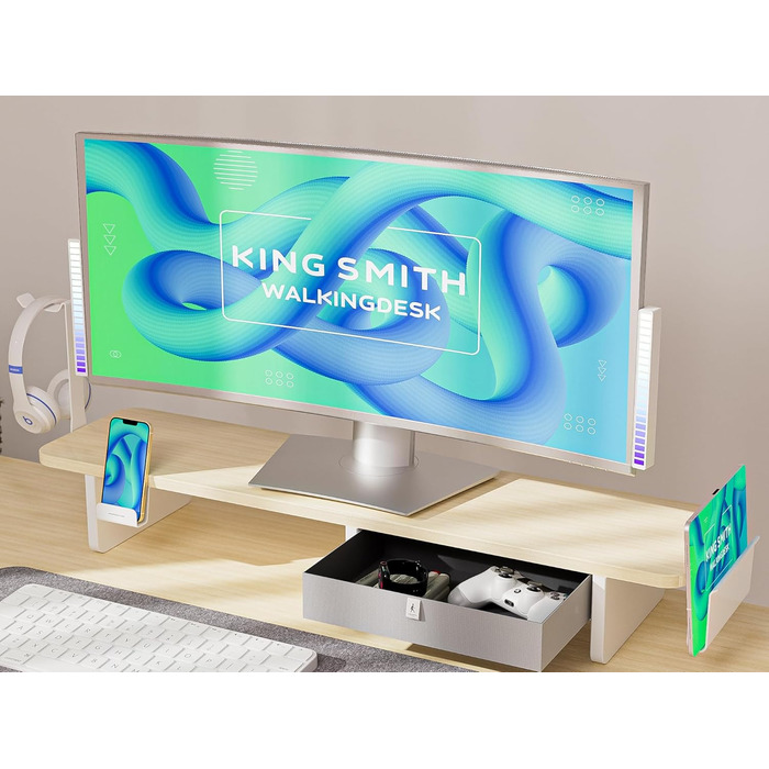 Electric Standing Desk with Drawers - 120x60cm, Oak Finish - Adjustable Height Desk for Home Office & Business, Monitor Stand, Phone Holder, 3 Hooks