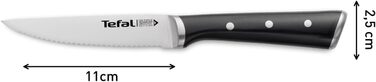 Набір ножів Tefal Ice Force 3 шт. (м'ясний 20 см, Сантоку 18 см, універсальний 11 см) + ніж для стейків, нержавіюча сталь, чорний, K232S3