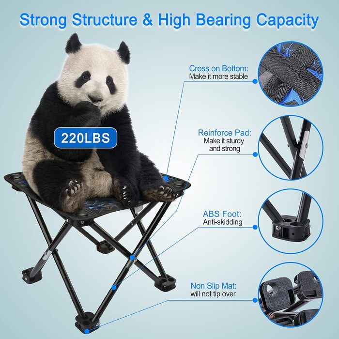 Крісло для кемпінгу, складане, портативне, для риболовлі, туризму, саду, пляжу, з сумкою (камуфляж), блакитне