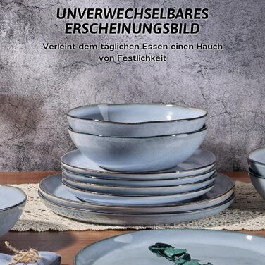 Сервіз Joyfair на 6 осіб, 18 предметів, керамічний, з тарілками для їжі, десерту та каші, безпечний для мікрохвильовки та посудомийної машини, колір: реактивний синій