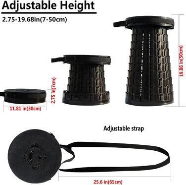 Зручний розкладний стілець Alevmoom з подушкою, телескопічний, для риболовлі та відпочинку на природі, чорний (50см, 450кг)