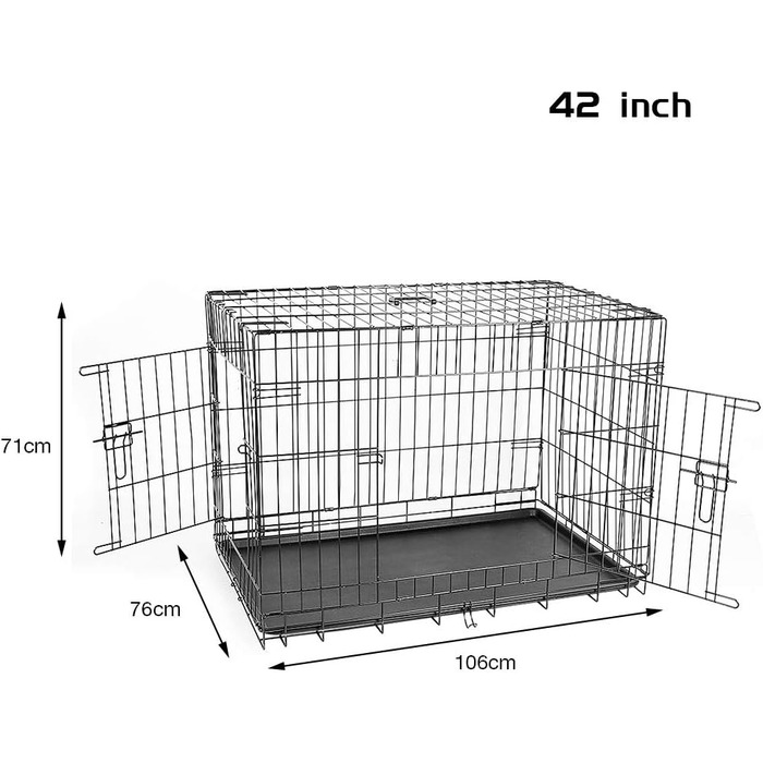 Клітка для собак з 2 дверцятами, складана переноска для собак та дрібних тварин з піддоном (42 дюйми)