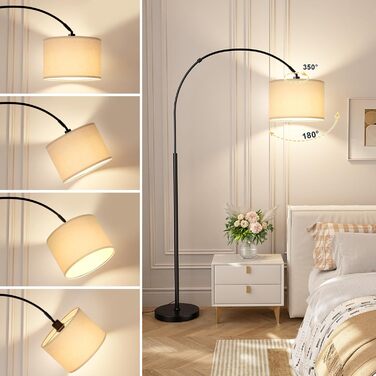 Торшер для вітальні Stehlampe з димером, LED E27, пульт ДУ, бежевий плафон, чорна база, поворотний, 180 см
