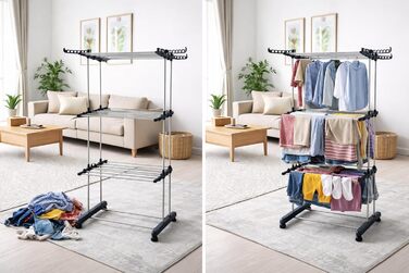 Стійка для білизни з 3 рівнів, складна, для дому та вулиці, легка, економна, кутова, зберігання одягу