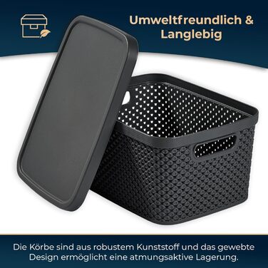 PREMIUM 3-Piece XXL Storage Box Basket Set with Lid Organizer - Ideal for Office, Closet, Wardrobe, Kitchen & Household (Anthracite, 3-Piece Set 7 Liters)